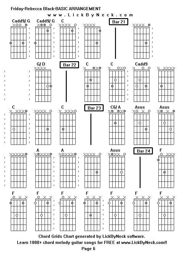 Chord Grids Chart of chord melody fingerstyle guitar song-Friday-Rebecca Black-BASIC ARRANGEMENT,generated by LickByNeck software.